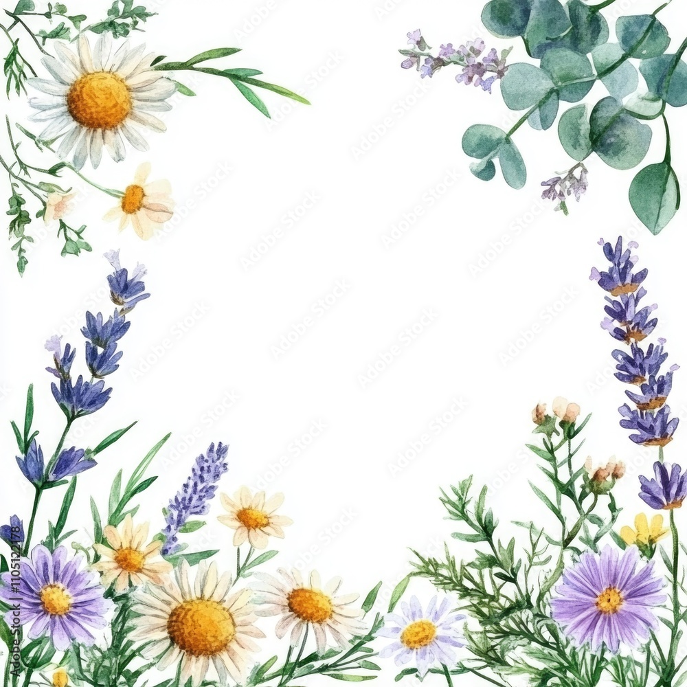 Flowers and Greenery on White Background Flowers and Greenery on White Background