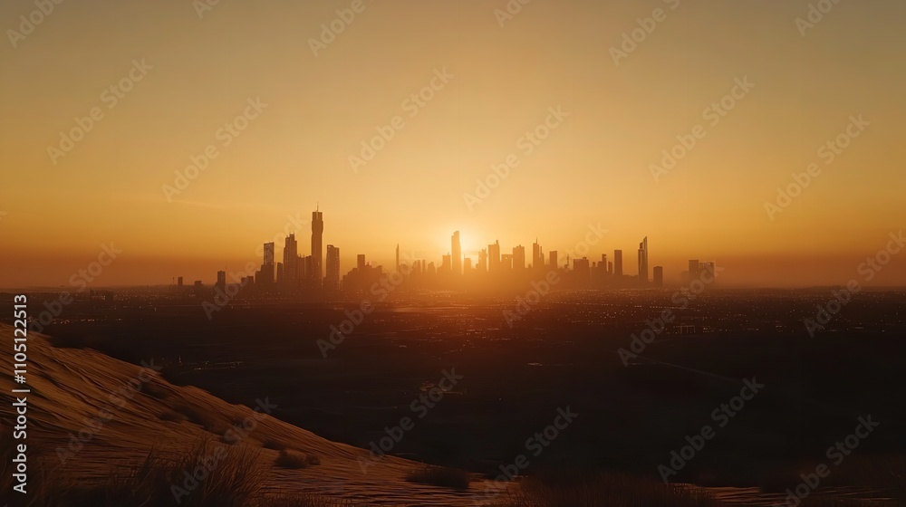 a beautiful sunset over the city of Dubai, with the iconic lamdmark tower visible in the distance. a beautiful sunset over the city of Dubai, with the iconic lamdmark tower visible in the distance.