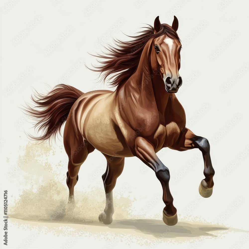 A majestic bay horse running gracefully with flowing mane and spirited energy. A majestic bay horse running gracefully with flowing mane and spirited energy.