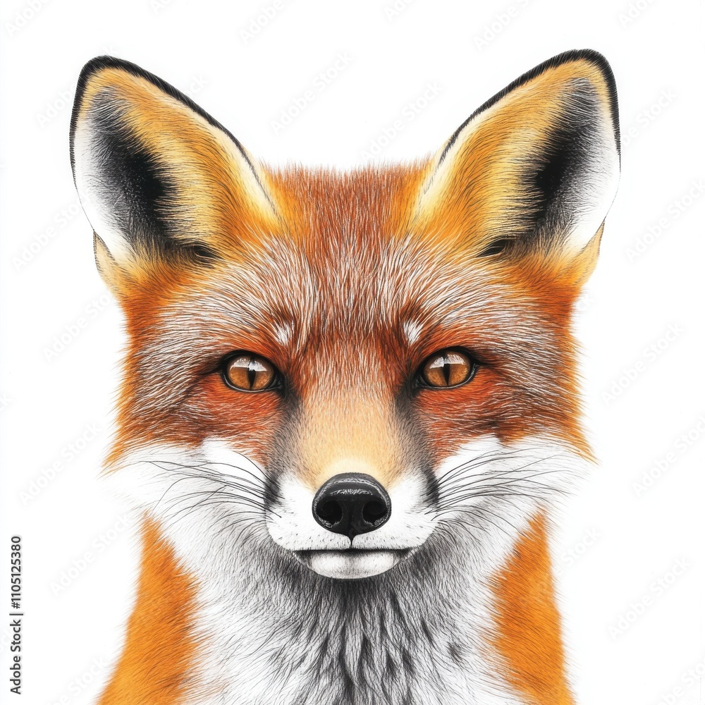 Fototapeta premium A beautifully detailed illustration of a red fox with striking orange fur and expressive eyes.