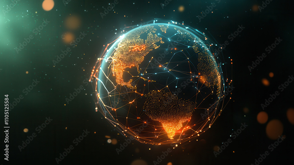 stylized globe with AI connections, showcasing digital network of world. vibrant colors and intricate details evoke sense of innovation and technology stylized globe with AI connections, showcasing digital network of world. vibrant colors and intricate details evoke sense of innovation and technology