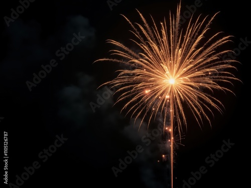 Bright golden firework exploding in the night sky photo