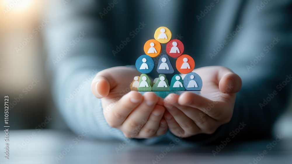 Building diverse community with colorful figures held in hands symbolizes unity and collaboration. This captures essence of teamwork and support Building diverse community with colorful figures held in hands symbolizes unity and collaboration. This captures essence of teamwork and support