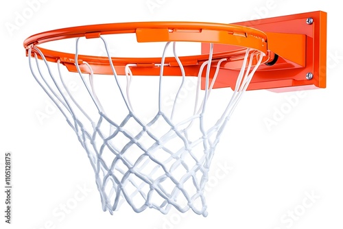 Orange basketball hoop with white net hanging down, isolated on a white background photo