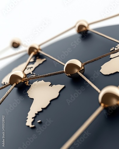 A close-up view of a globe with interconnected nodes, symbolizing global connectivity and communication. photo