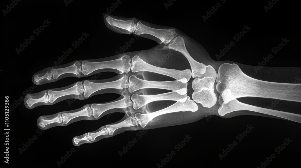 Naklejka premium Detailed X-ray Image of Human Hand for Medical and Educational Use