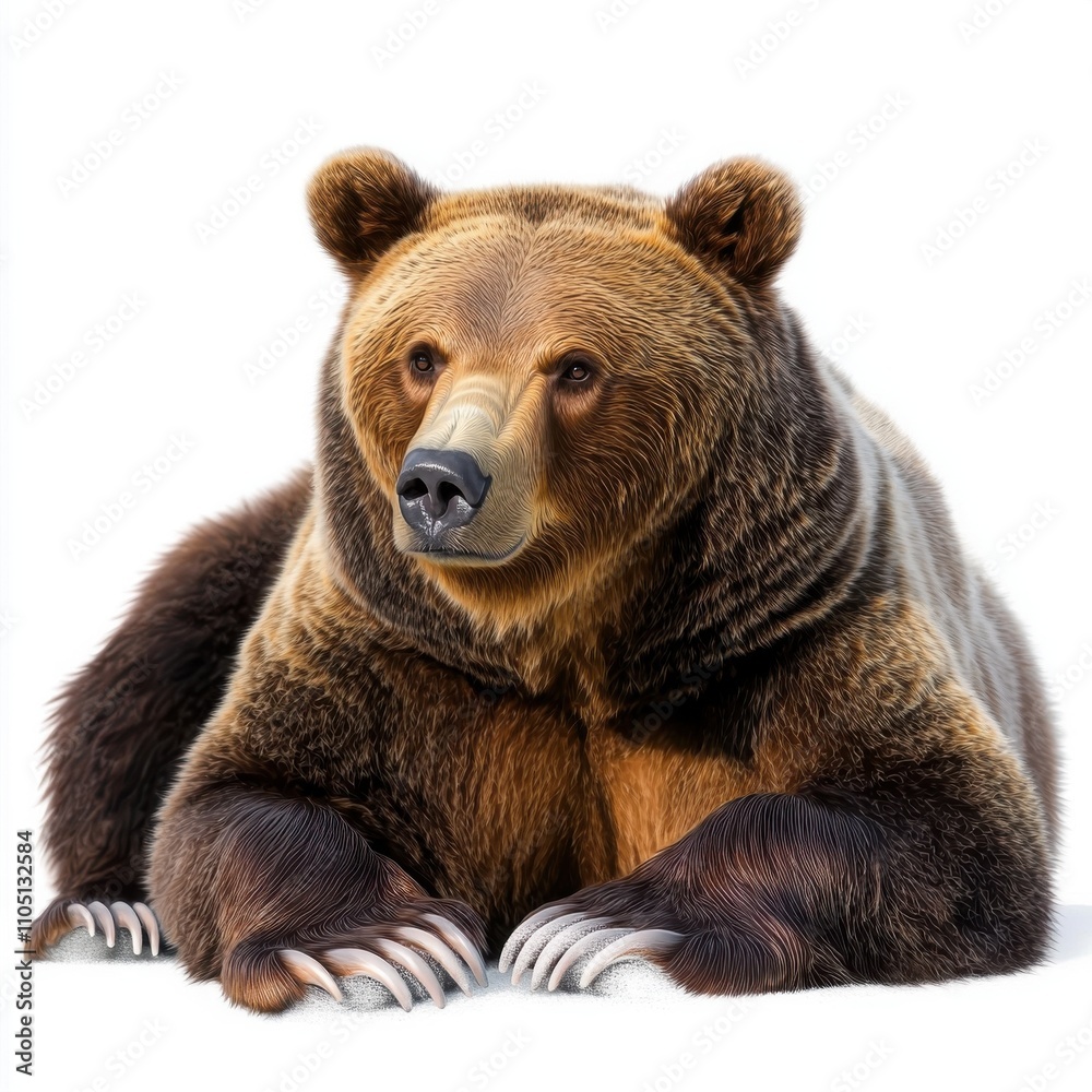 Obraz premium A majestic brown bear resting, showcasing its thick fur and distinct features.