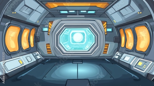 Fototapeta Naklejka Na Ścianę i Meble -  Futuristic Spaceship Corridor Interior  Sci Fi Game Background