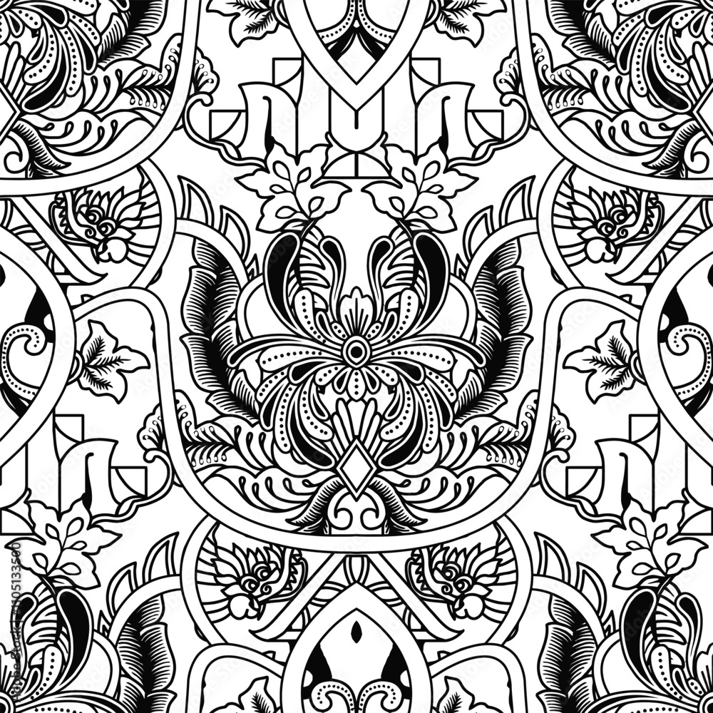 Fototapeta premium Batik sketch design for color book