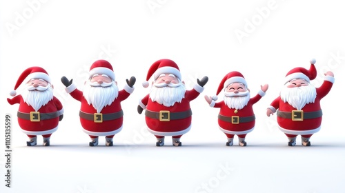 Collection of christmas illustration cute 3D character of funny Santas isolated on transparent or white background 