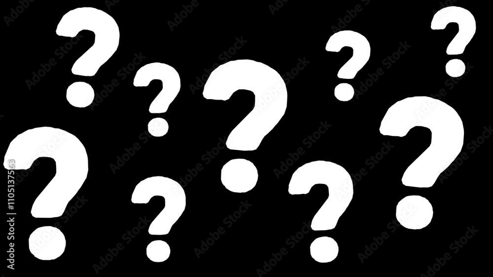 Kinetic animated animation moving question marks questioning black background