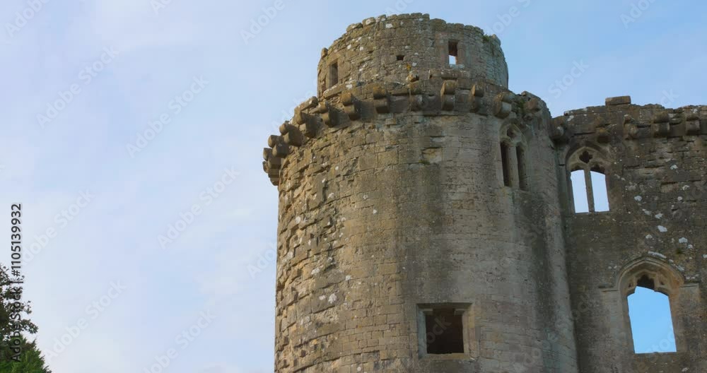 A view of the ruins of the medieval Nunney Castle in the English county of Somerset. A view of the ruins of the medieval Nunney Castle in the English county of Somerset.