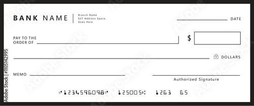 Bank check, vector blank money cheque, checkbook template with guilloche pattern and fields. Currency payment coupon, money check background