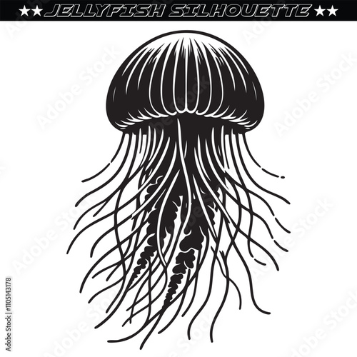 Jellyfish vector. Cartoon black isolated on white background. photo