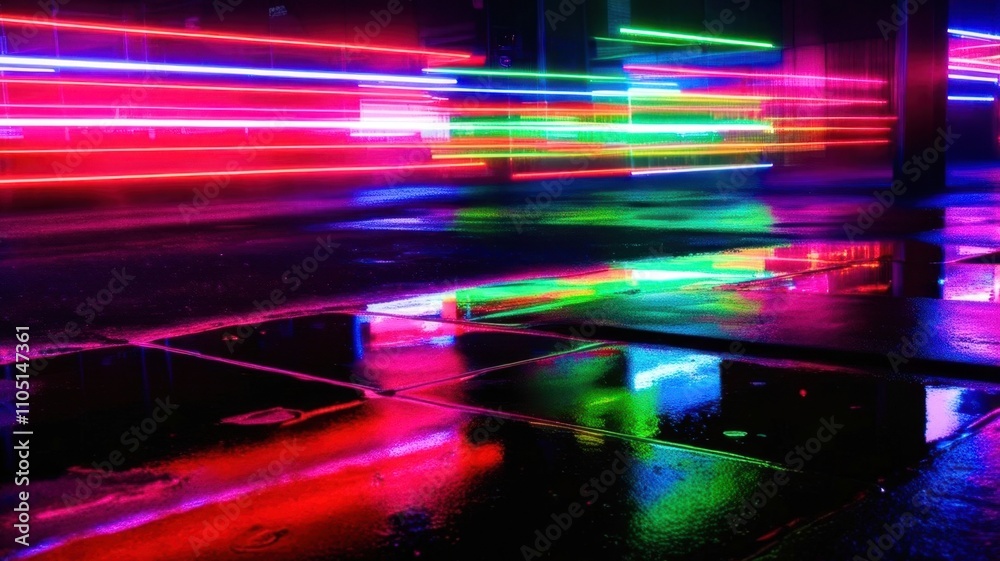 Neon sign is lit up in a city street Neon sign is lit up in a city street