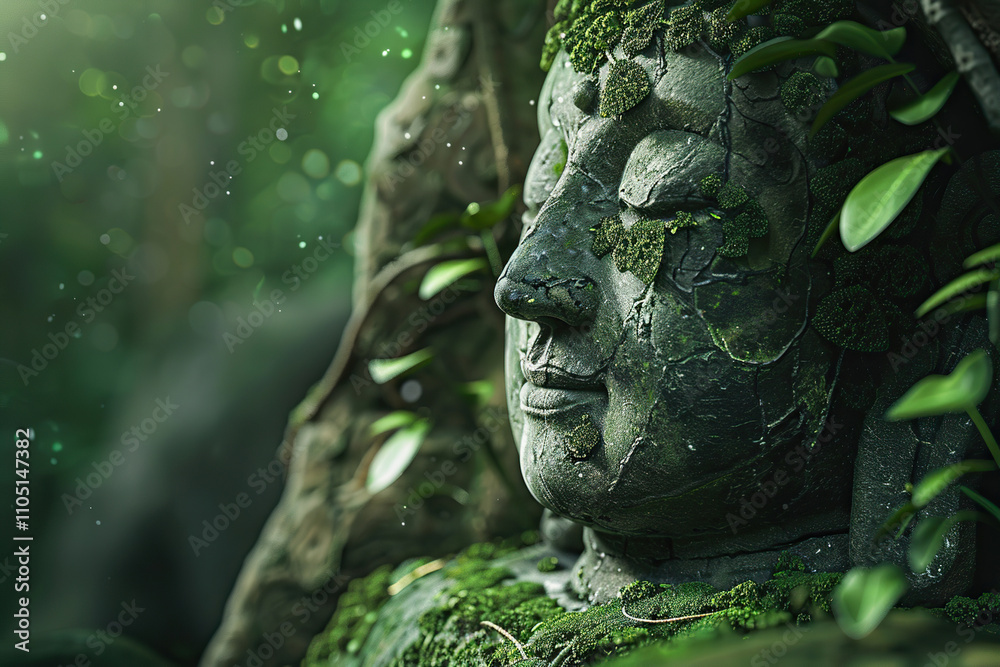 Obraz premium Beautiful greeting card with ancient statue great Buddha to bright holiday composition