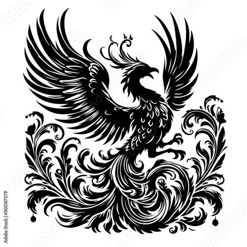 Phoenix Bird Silhouette in Victorian Elegance