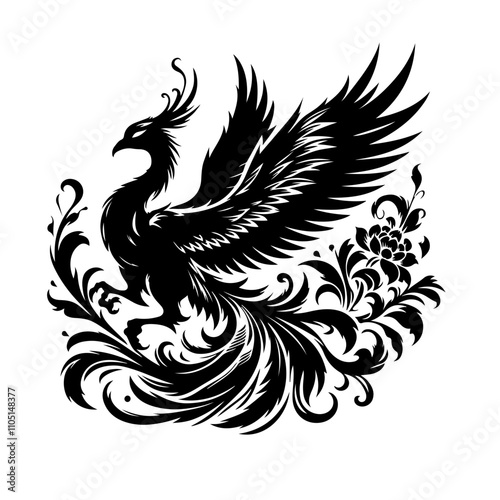 Phoenix Bird Silhouette in Victorian Elegance