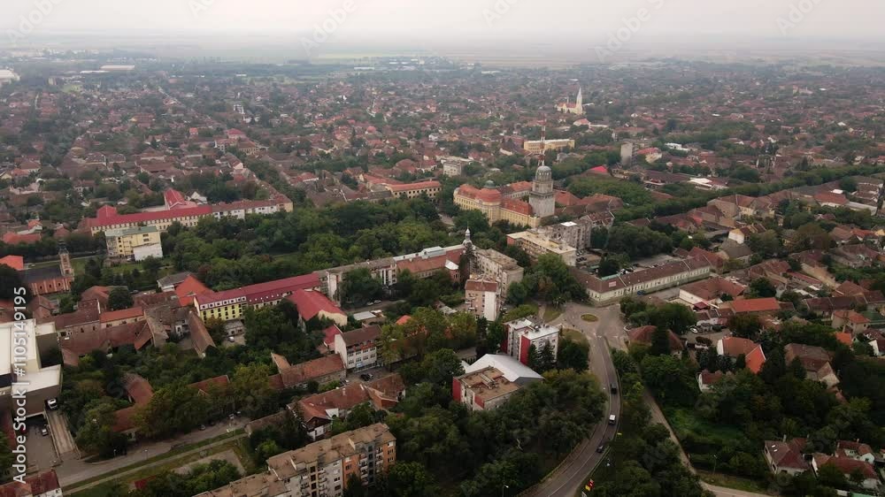 Aerial view of a quiet town showcasing scenic architecture and lush greenery in the daytime Aerial view of a quiet town showcasing scenic architecture and lush greenery in the daytime