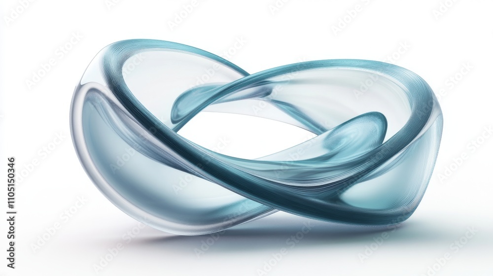 57.Abstract 3D illustration of a Möbius strip ring, with upturned surfaces and fluid lines. The figure floats against a clean white background, showcasing its infinite loop and spatial depth, evoking 57.Abstract 3D illustration of a Möbius strip ring, with upturned surfaces and fluid lines. The figure floats against a clean white background, showcasing its infinite loop and spatial depth, evoking