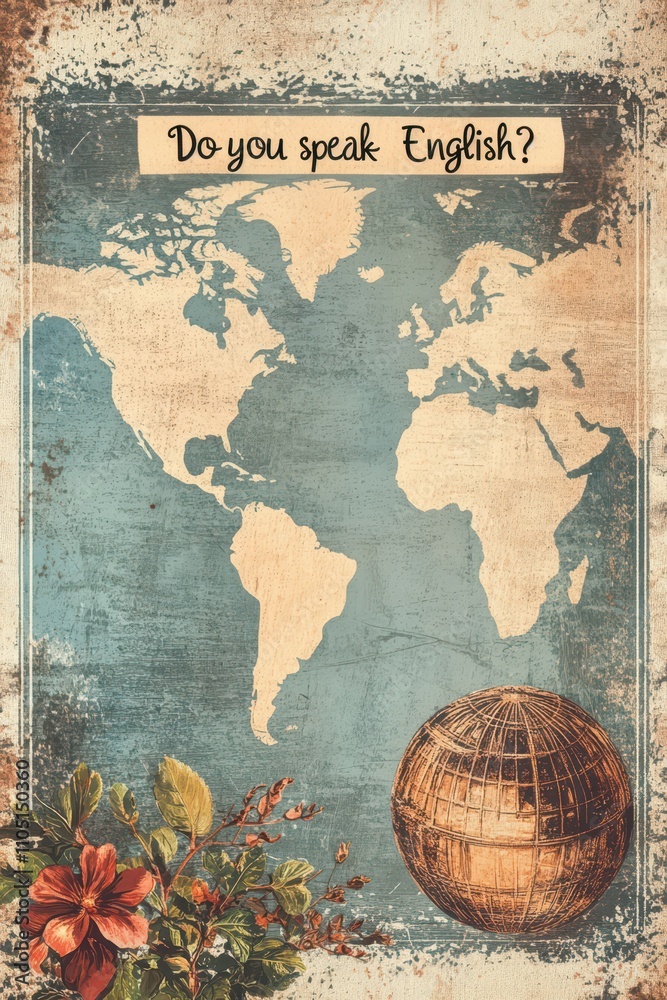 Naklejka premium Celebrate English language day with a vintage world map and globe design. 