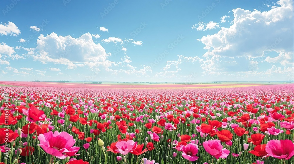 A field of poppies swaying gently in the breeze on a breezy spring day under a clear blue sky, vibrant, floral, bloom, nature, blossoms A field of poppies swaying gently in the breeze on a breezy spring day under a clear blue sky, vibrant, floral, bloom, nature, blossoms