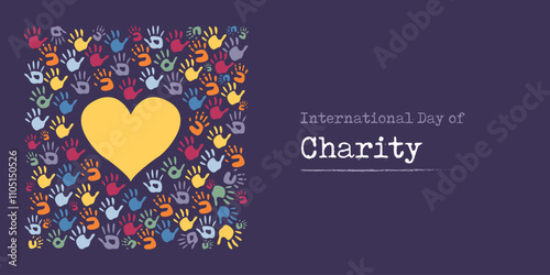 International Day of Charity, September, Awareness for Charity, fundraising event poster, banner, Charity day, social media post, typography, Sharing is caring, Helpful hand, help the homeless