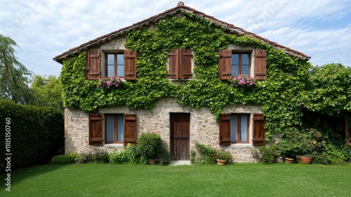 Natural wood farmhouse shutters blending seamlessly with rustic decor for a warm, inviting atmosphere.