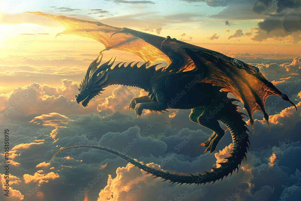 Fantastically mythological dragon with big wide wings Fantastically mythological dragon with big wide wings