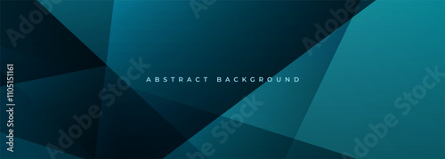 Blue modern abstract wide banner with geometric shapes. Dark blue abstract background. Vector illustration