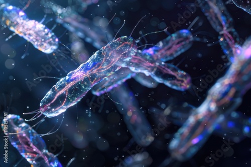 Metaphase: A detailed shot of chromosomes aligned at the cell's equatorial plane, with spindle fibers attached to centromeres, showcasing metaphase plate formation photo