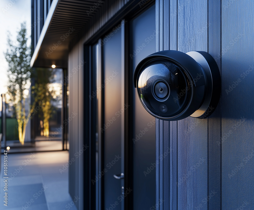 Doorbell cameras security. Security camera on modern building exterior Doorbell cameras security. Security camera on modern building exterior
