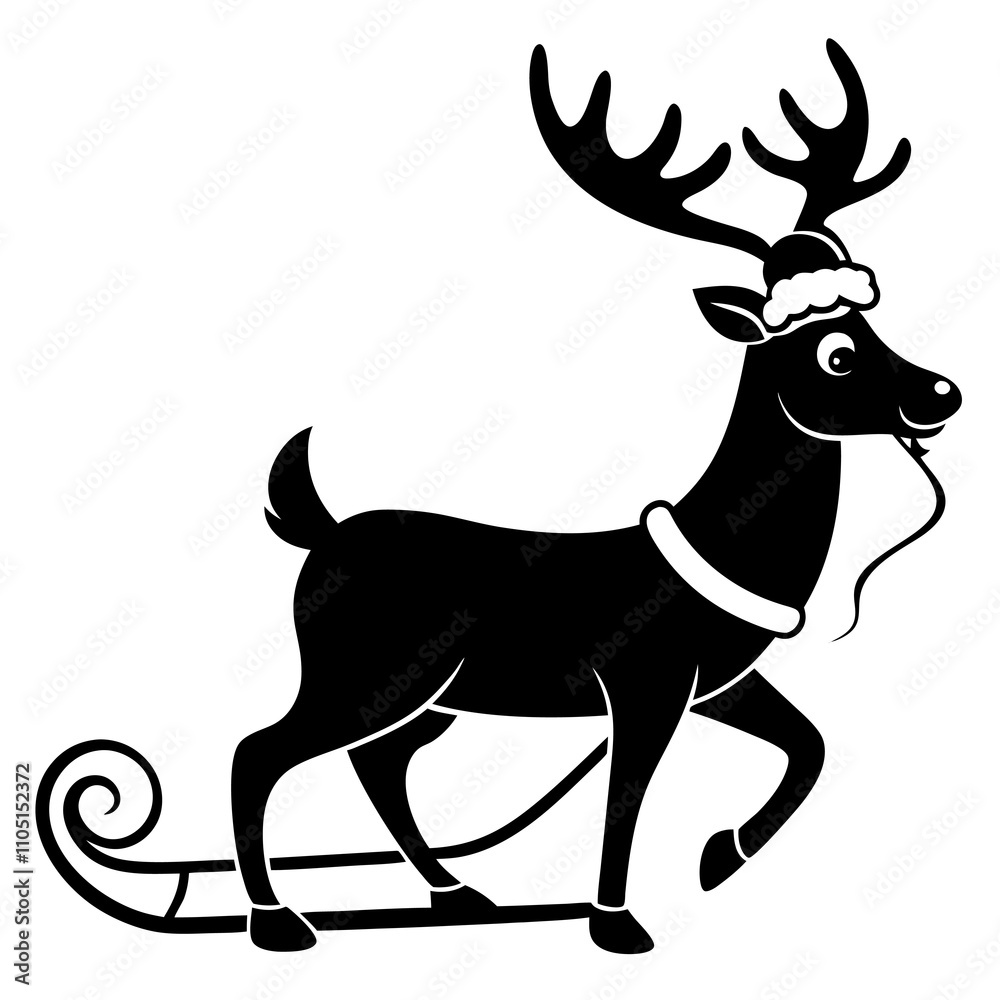 Reindeer with a Christmas hat pulling a sleigh Reindeer with a Christmas hat pulling a sleigh