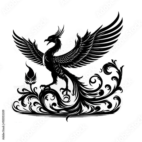 Phoenix Bird Silhouette in Victorian Elegance
