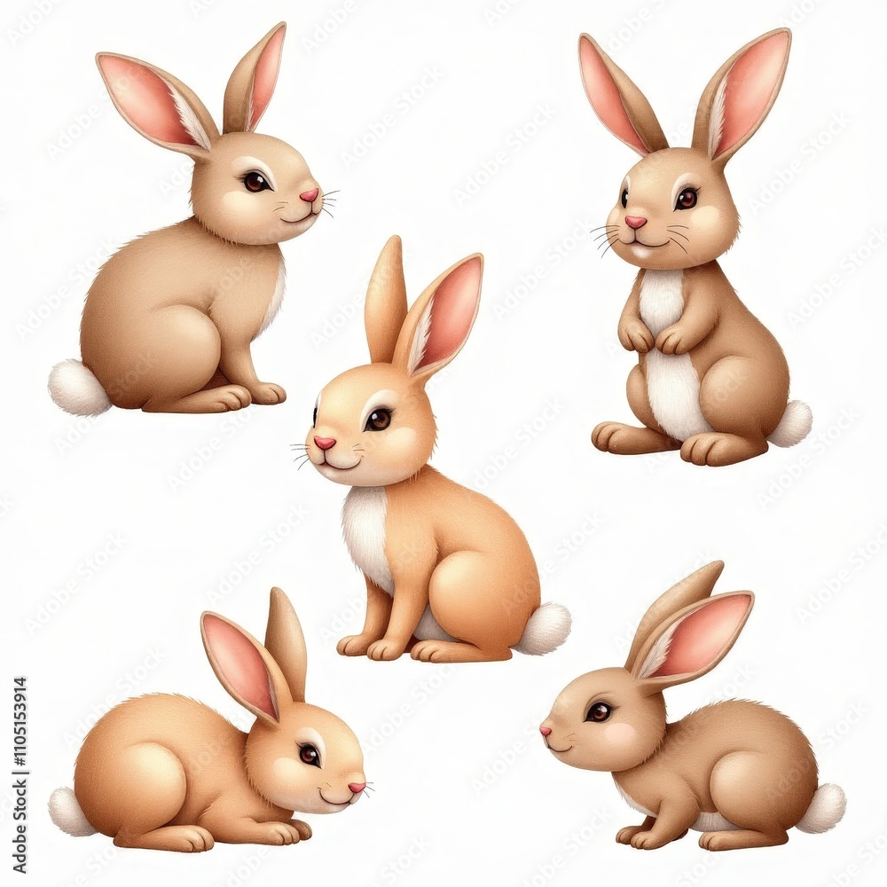 Five Adorable Cartoon Rabbits. Five Adorable Cartoon Rabbits.