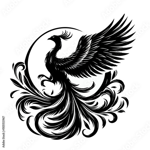 Phoenix Bird Silhouette in Victorian Elegance