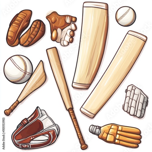 Cricket Equipment Illustration: Bats, Balls, Gloves, and Pads photo