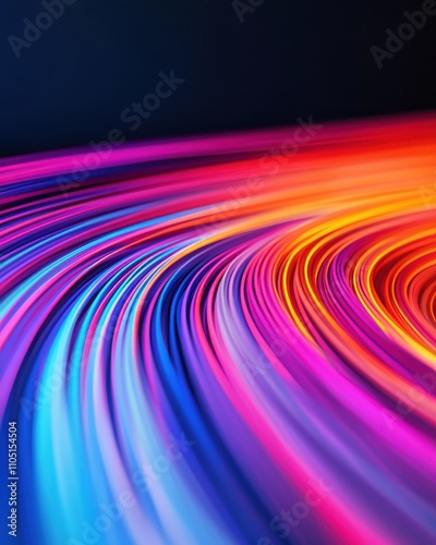 A vibrant, abstract image showcasing colorful light trails flowing smoothly in a dynamic wave pattern against a dark background.