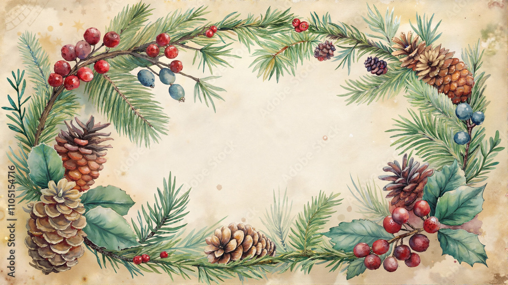 Christmas wreath with pinecones and red berries Christmas wreath with pinecones and red berries
