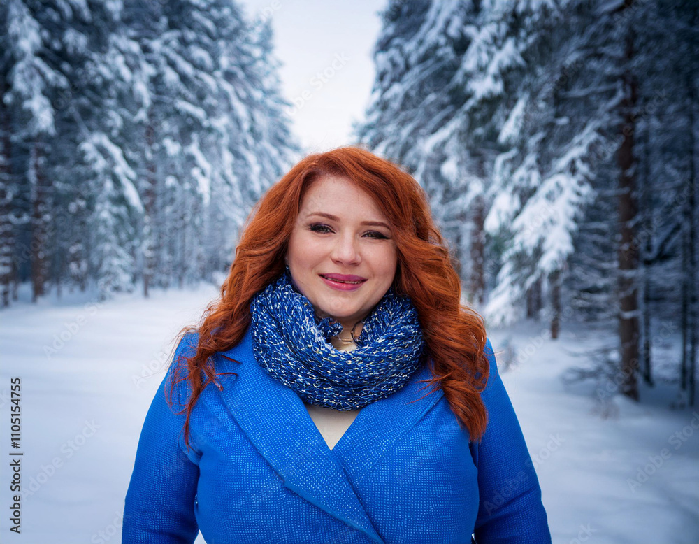 Portrait of happy confident woman outdoors during cold winter day in forest Portrait of happy confident woman outdoors during cold winter day in forest