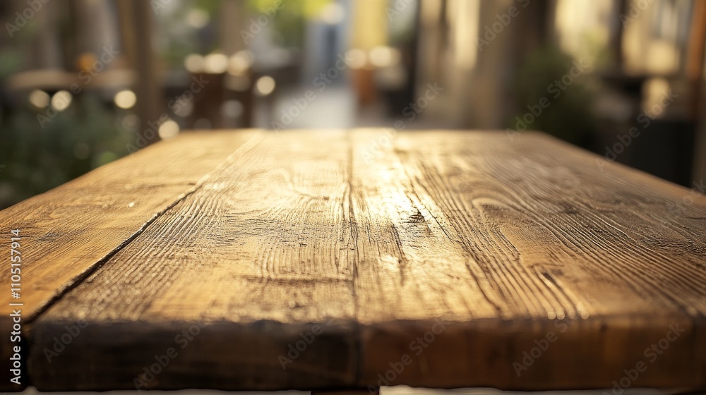18.Close-up of a wooden tabletop with visible grain patterns, set against a softly blurred backdrop of an outdoor coffee shop. The combination of warm natural wood and the bright, airy outdoor 18.Close-up of a wooden tabletop with visible grain patterns, set against a softly blurred backdrop of an outdoor coffee shop. The combination of warm natural wood and the bright, airy outdoor