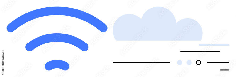 wireless signal icon beside a cloud with minimalist lines and dots. Ideal for internet connectivity, cloud storage, technology, digital media, online services, remote work, digital transformation wireless signal icon beside a cloud with minimalist lines and dots. Ideal for internet connectivity, cloud storage, technology, digital media, online services, remote work, digital transformation