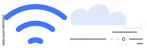 wireless signal icon beside a cloud with minimalist lines and dots. Ideal for internet connectivity, cloud storage, technology, digital media, online services, remote work, digital transformation