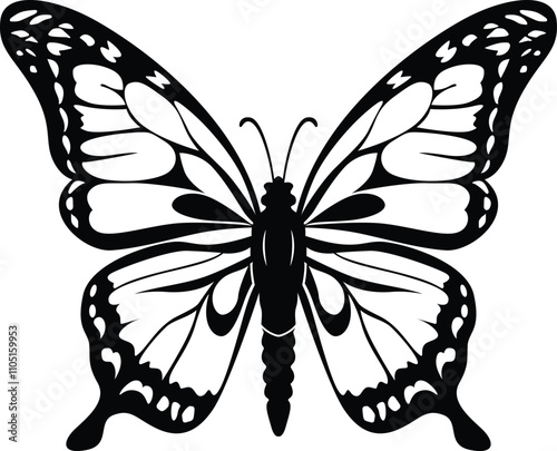 Butterflies silhouette vector illustration. Insect butterfly black silhouette winged gorgeous animal