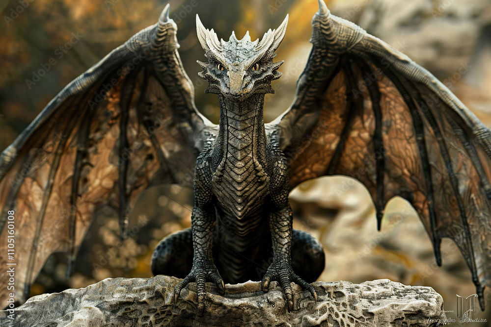 Obraz premium Fantastically beautiful mythological dragon with wide wings