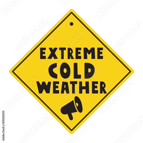 Extreme cold weather. Yellow warning sign. Attention badge. Vector illustration on white background.