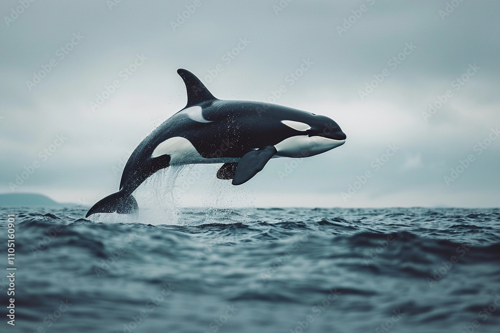 Obraz premium Fantastically beautiful majestic huge whale in deep ocean