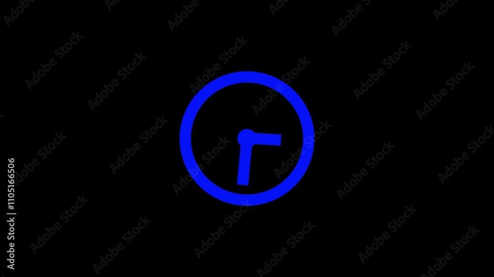 clock icon animation blue color on a black background. clock icon animation blue color on a black background.