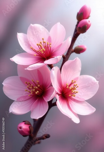 Pink Almond Blossom Close Up.