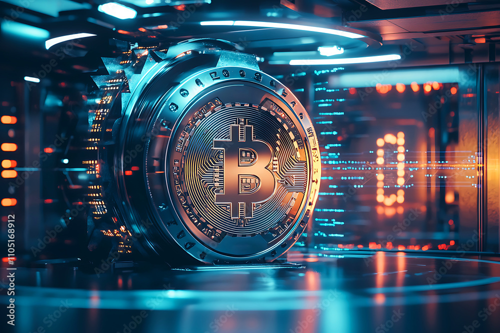 Futuristic Bitcoin with glowing lights and high-tech digital cyber. Futuristic Bitcoin with glowing lights and high-tech digital cyber.